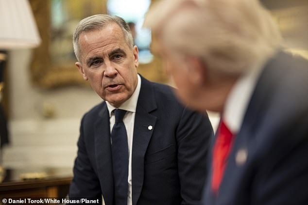 Prime Minister Mark Carney, pictured, has gone so far to describe the visit as a 'clear message of sovereignty' - directly pitting the King against the President
