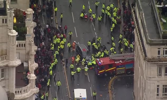 Hundreds of police officers rushed to the scene amid panic and distress from supporters
