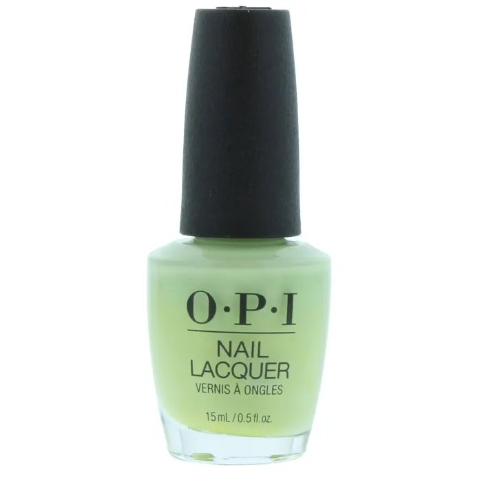 Bottle of OPI light green nail polish.