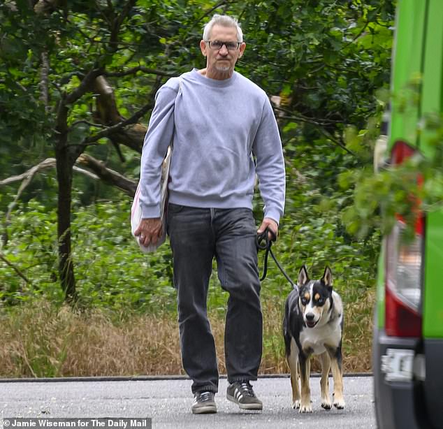 Pictured: Lineker on a Bank Holiday walk with his dog - his first public sighting since leaving Match of the Day
