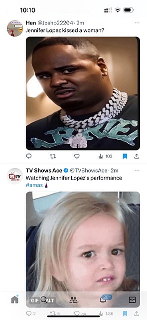 People quickly took to social media to discuss the act, which saw Lopez don a skintight nude catsuit with black patches and jewels