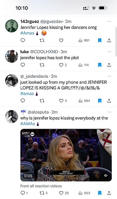 'Jennifer Lopez has lost the plot,' one person wrote on X, with another asking, 'Why is Jennifer Lopez kissing everyone at the AMAs?'