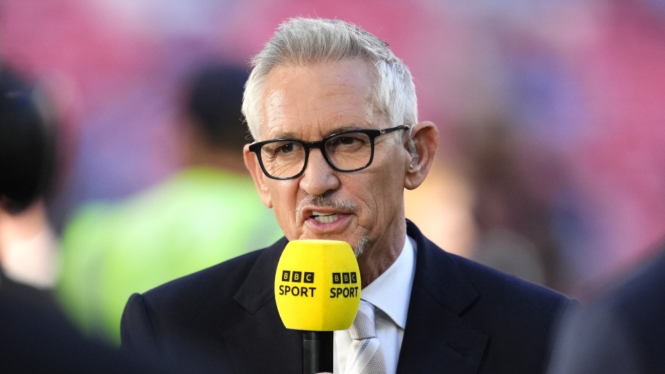 Gary Lineker holding a BBC Sport microphone.