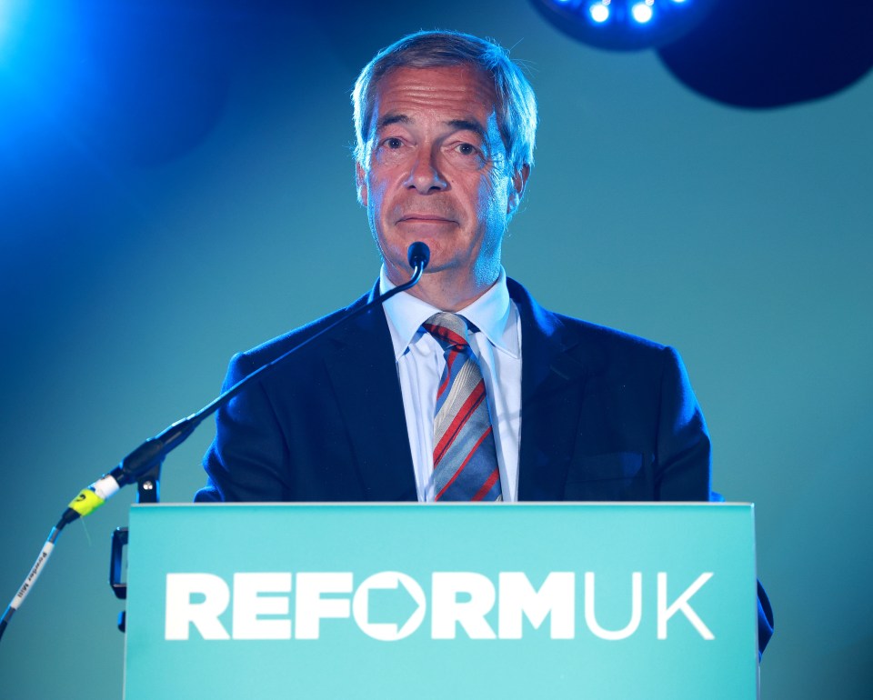 Nigel Farage speaking at a Reform UK event.