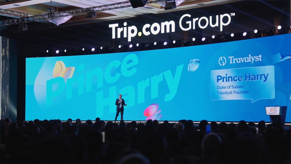Prince Harry speaking at Trip.com Group's Envision 2025 conference.