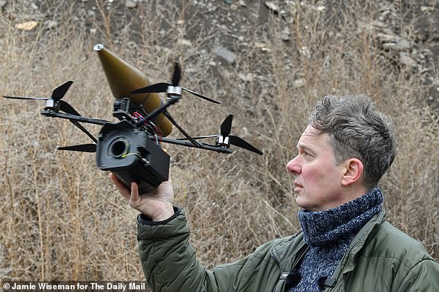 Richard Pendlebury with a Fibre Optic FPV drone, technology which is now being used by both sides in the Ukraine Russia War