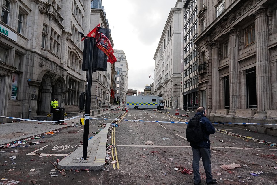 Aftermath of a car plowing into a crowd in Liverpool, England.
