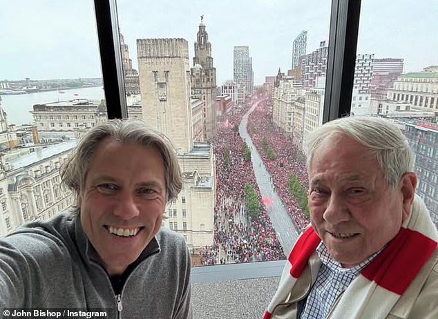 Bishop had been attending the city parade with his father Edward and previously shared a photo of the pair as they watched it unfold