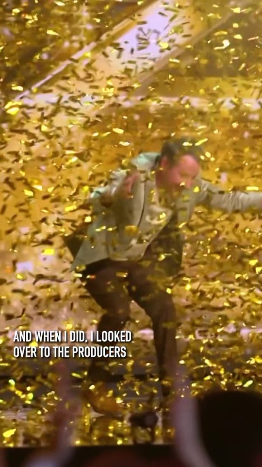 Max Fox of Britain's Got Talent receiving a golden buzzer amidst falling confetti.