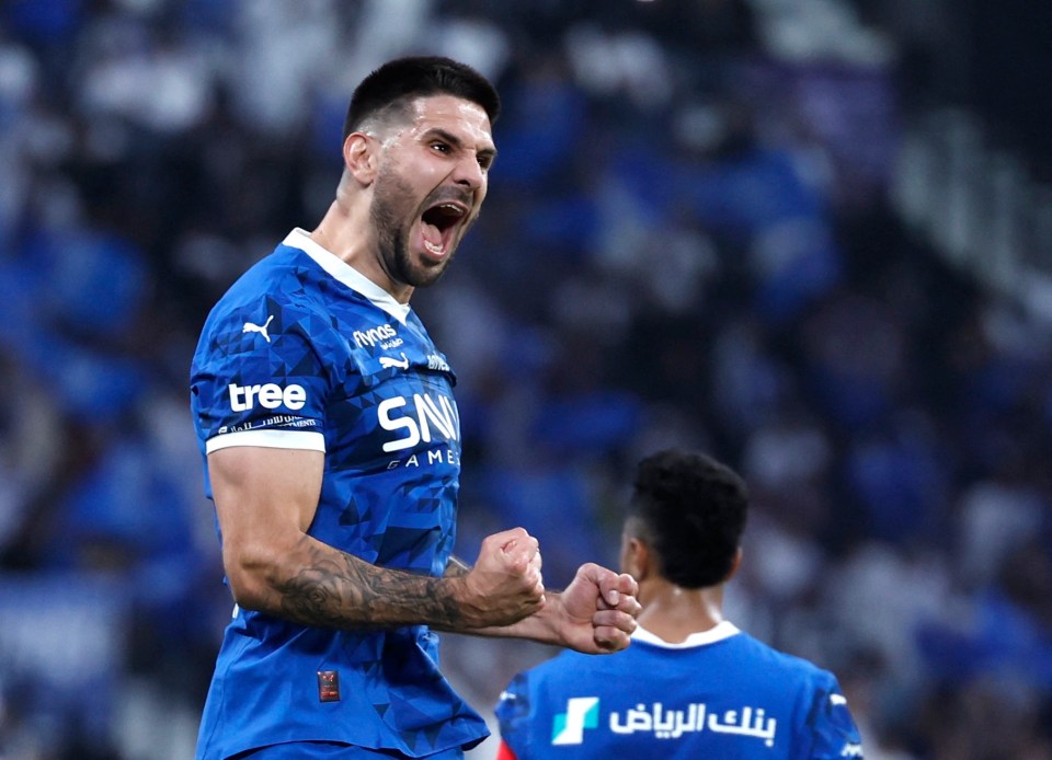 Aleksandar Mitrovic celebrating a goal.