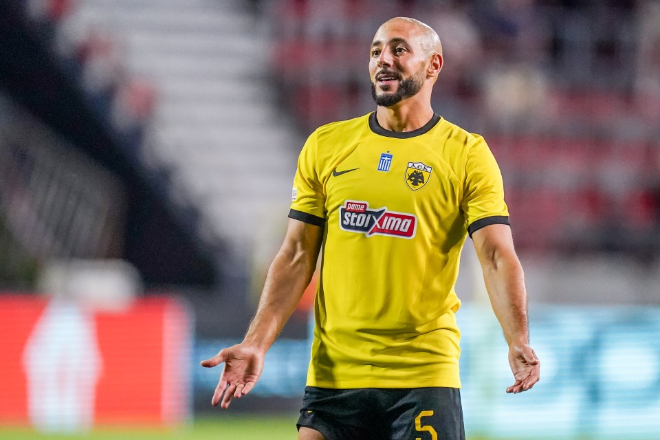 Nordin Amrabat of AEK Athens looking dejected during a soccer match.