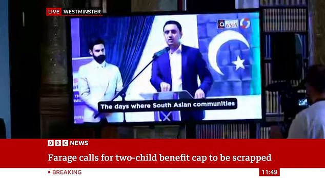 Mr Farage played the controversial advert on a TV during a press conference in London