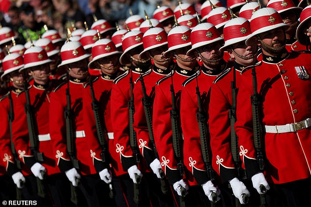 embers of the guard of honour gather, on the day Britain's King Charles and Queen Camilla visit the Senate of Canada Building