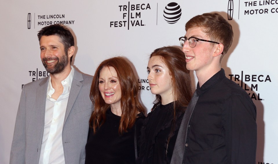Julianne Moore with her family at her Hollywood Walk of Fame ceremony.