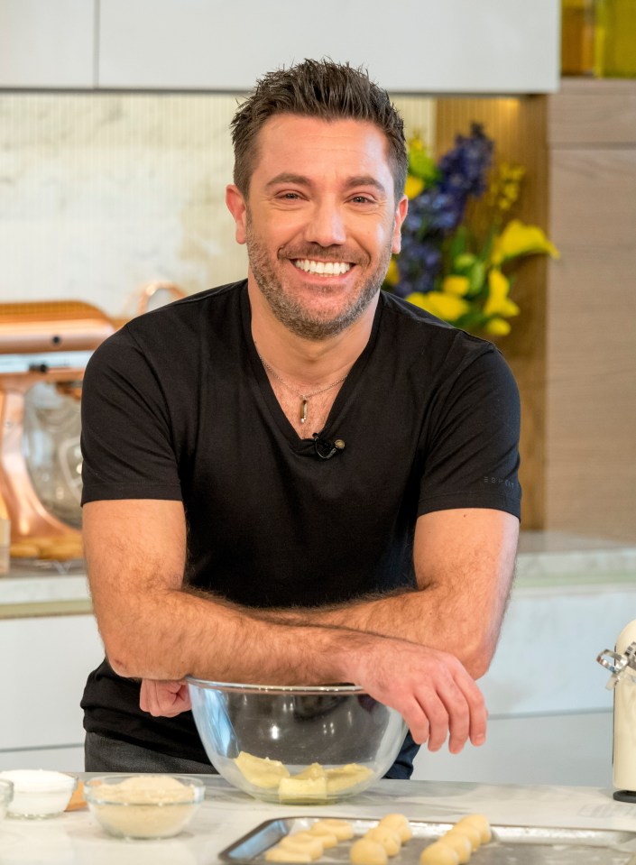 Gino D'Acampo making Easter biscuits on a TV show.