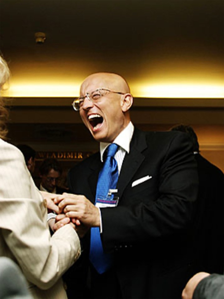 Sergei Karaganov, advisor to Vladimir Putin, laughing.