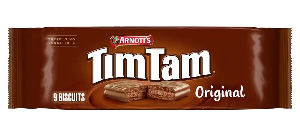 Package of nine Arnott's Tim Tam Original biscuits.