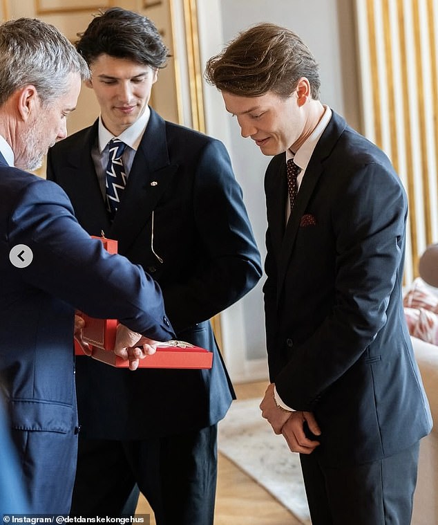 Frederik, Nikolai, and Felix looked dapper in crisp suits and white shirts for the occasion yesterday