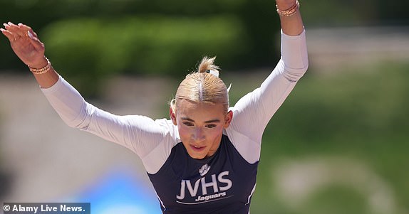 Alamy Live News. 3B9XNK2 Yorba Linda, United States. 10th May, 2025. Transgender athlete AB Hernandez of Jurupa Valley competes in the girls long jump during the CIF Southern Section Division 3 Track and Field preliminaries at Nathan Shapell Memorial Stadium at Yorba Linda High School, Saturday, May 10, 2025, in Yorba Linda, Calif. Photo via Credit: Newscom/Alamy Live News This is an Alamy Live News image and may not be part of your current Alamy deal . If you are unsure, please contact our sales team to check.