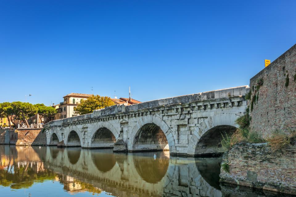 The Tiberius Bridge in Rimini, Italy.