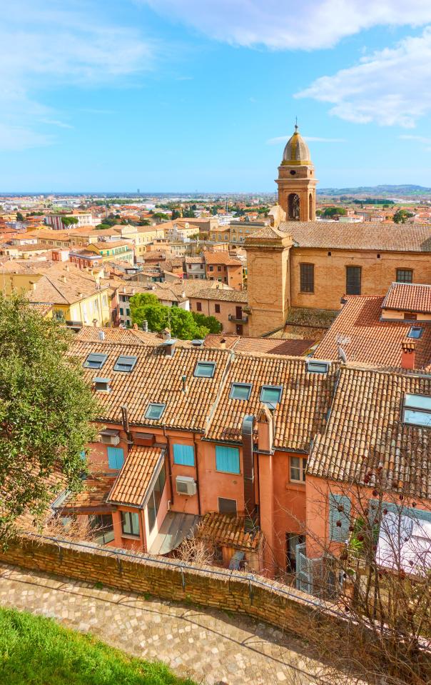 Aerial view of Santarcangelo di Romagna, Italy.