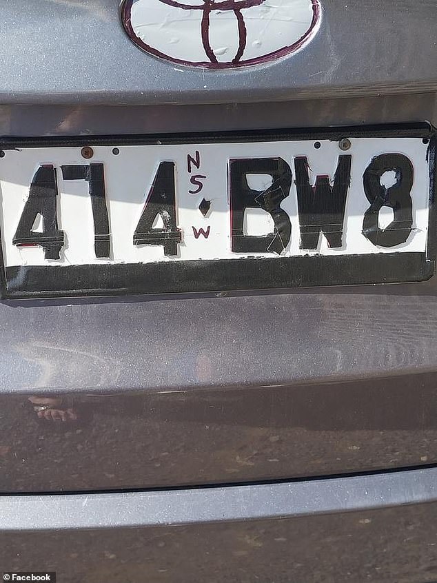 The Hyundai was later spotted on the streets of Bundaberg on Monday with eagle-eyed locals discovering tape and paint had been used to change the number plate from 414-EW3 to 474-BW8