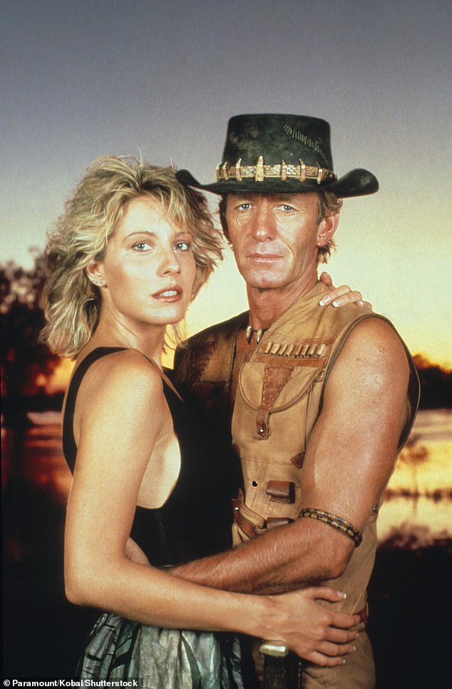 Since leaving Hollywood, she often documents her incredible trips on social media with her new travel companion and longtime lover Moulay. Pictured Linda and Paul in Crocodile Dundee