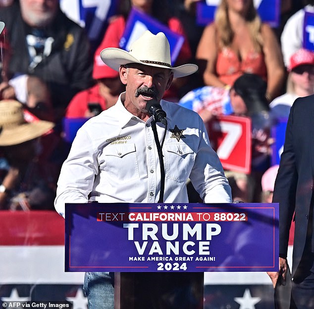 'I'd jump for joy,' Riverside County Sheriff Chad Bianco, pictured, told supporters (if Kamala Harris ran). 'She's the perfect example of everything Californians are sick of - soft on crime, blind to our problems, and more focused on DC than Main Street.'