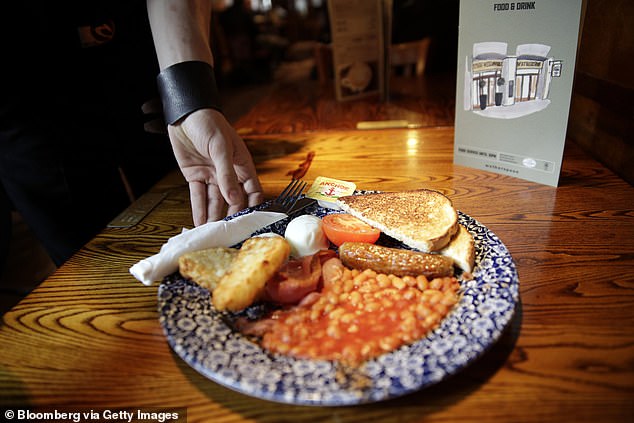 A Full English can be purchased for £7.50 at Benito's (London Luton), at Tap & Brew (Cardiff) for £8.99, and Wetherspoons (pictured) at Birmingham for £9.60