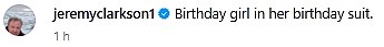 'Birthday girl in her birthday suit,' Jeremy captioned the clip - which showed Lisa swimming the front crawl