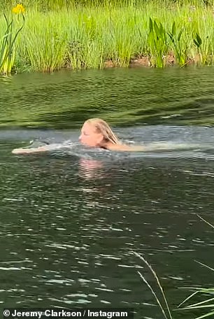Lisa could be seen cold water swimming completely naked in the clip