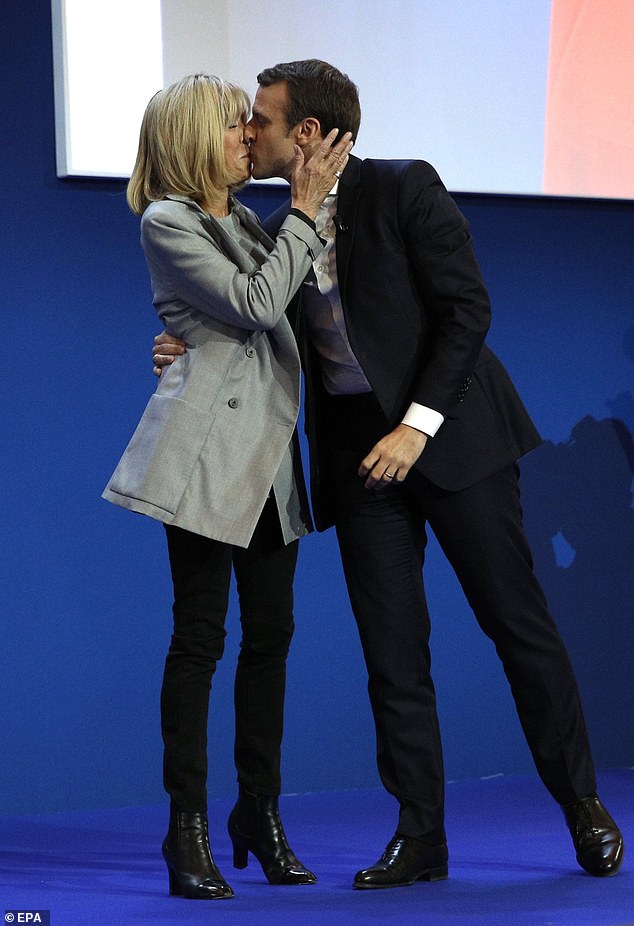 When Monsieur Margarine ascended through French politics to the presidency in 2017, lots of journos tried to dig up Brigitte's ex Andre-Louis Auzière, but the classroom cuck wanted none of it. (Pictured: Emmanuel and Brigitte after the French presidential elections in 2017).