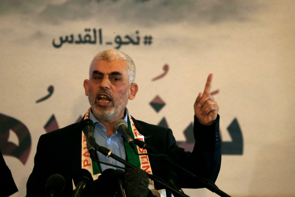 Yahya Sinwar speaking at a press conference.