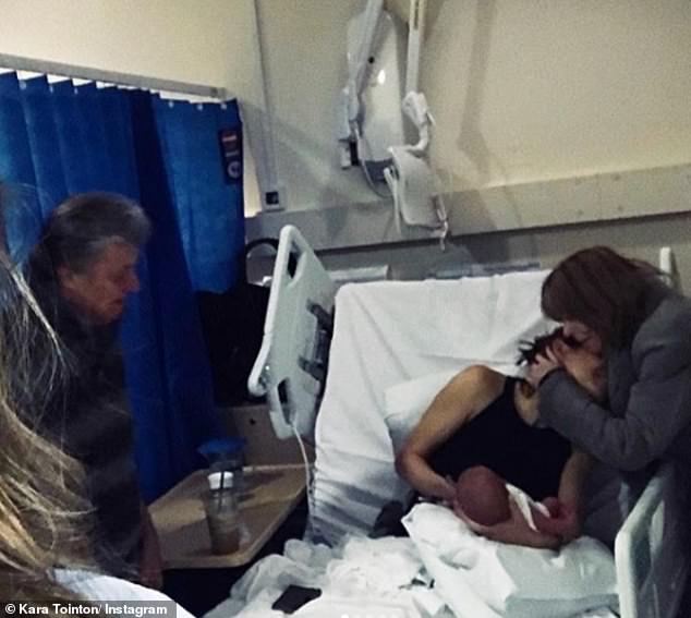 Tointon's mother, who passed away in 2019, is pictured supporting her daughter shortly after the actress's son was born