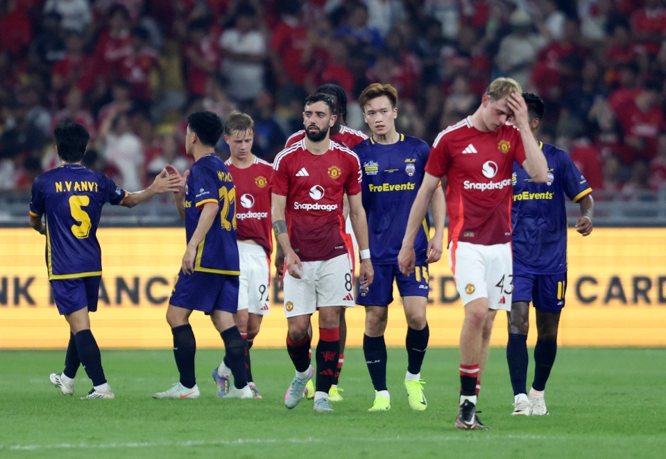 Manchester United players after a soccer match.