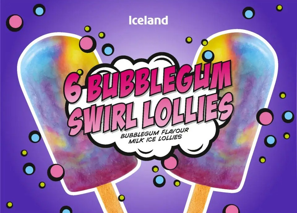 Illustration of six bubblegum swirl lollies.