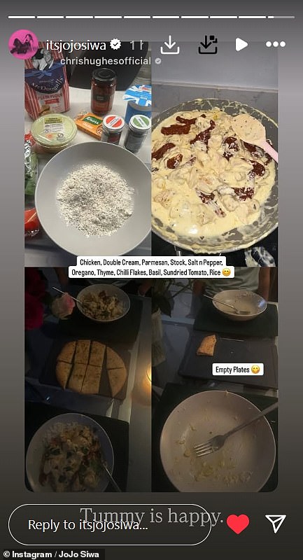 JoJo then shared a snap on her Stories that showed she'd spent the evening with Chris at his home, after he cooked dinner for them