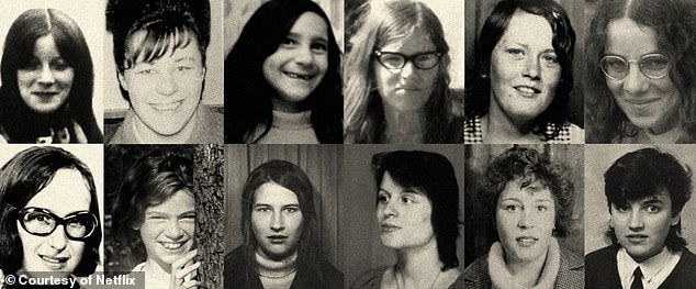 Stills of the victims, clockwise from L to R, Ann McFall, Catherine 'Rena' Costello, Charmaine West, Lynda Gough, Carole Ann Cooper, Lucy Partington, Therese Siegenthaler, Shirley Hubbard, Juanita Mott, Shirley Anne Robinson, Alison Chambers, Heather West,