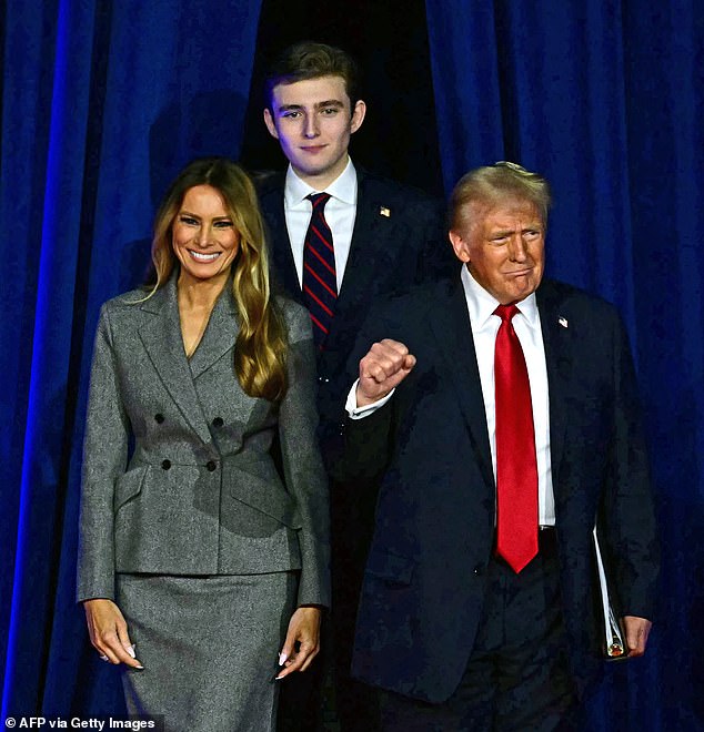 Obama's remark seemingly took aim at President Donald Trump and the vaccine skeptics in his cabinet. Pictured: Melania, Barron and Donald Trump on election night