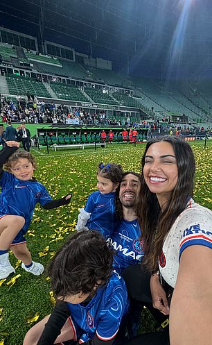 Marc Cucurella was joined by his partner Claudia Rodriguez and their three children