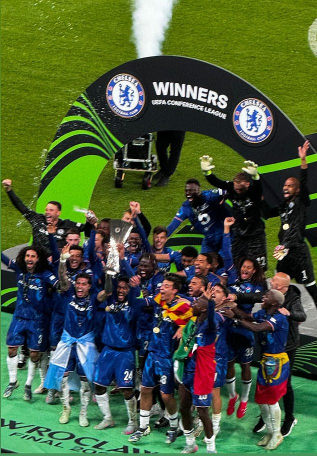 The suspended winger had shared a photo from the stands of Chelsea's trophy lift in Wroclaw