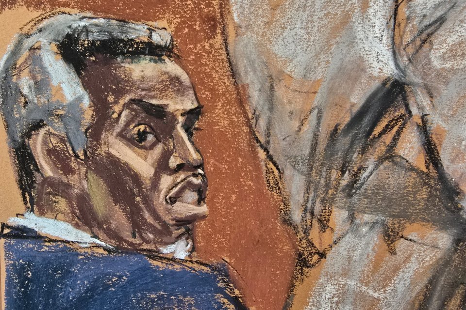 Courtroom sketch of Sean "Diddy" Combs at his sex trafficking trial.