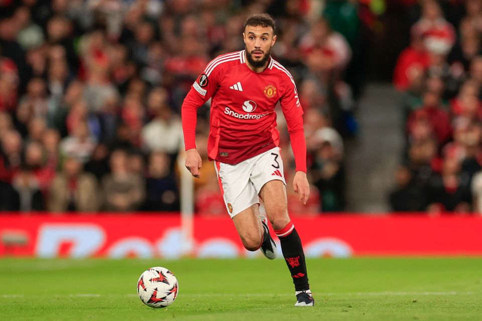 Noussair Mazraoui of Manchester United playing soccer.