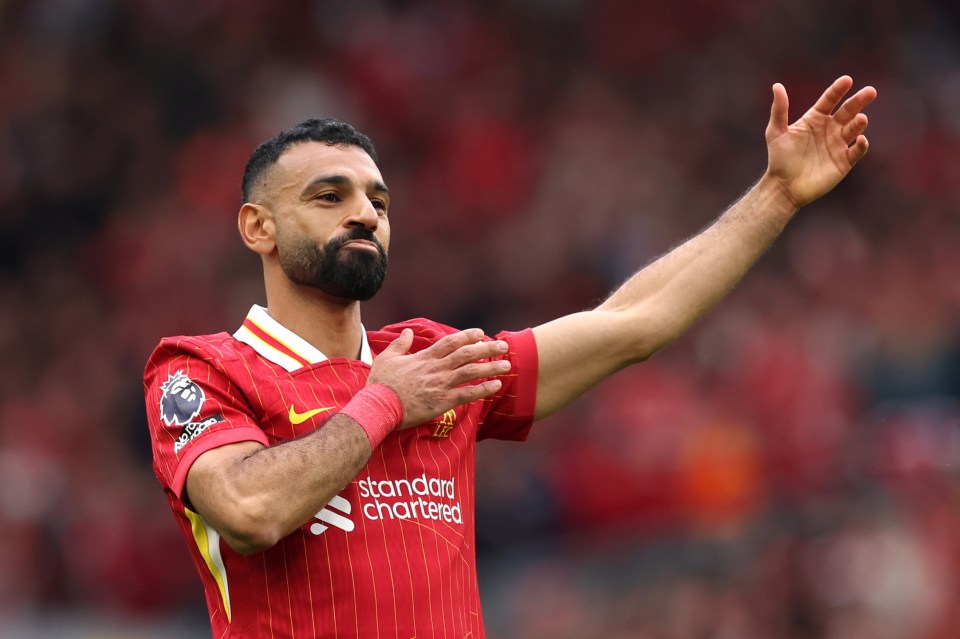 Mohamed Salah of Liverpool celebrating a goal.