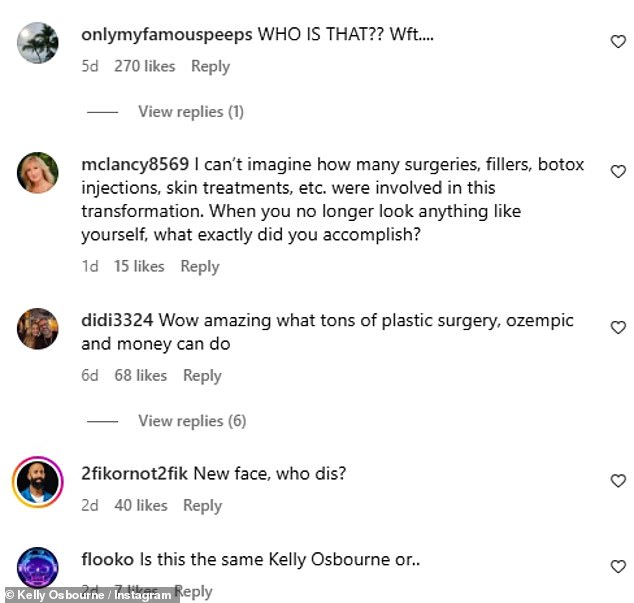 They raced to the comments to admit they could barely recognise the star and accused her of getting heavy cosmetic work done that had made her look as though she'd had a 'full head transplant'