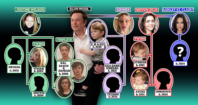 The new son with conservative influencer St. Clair would extend Musk's brood to 13