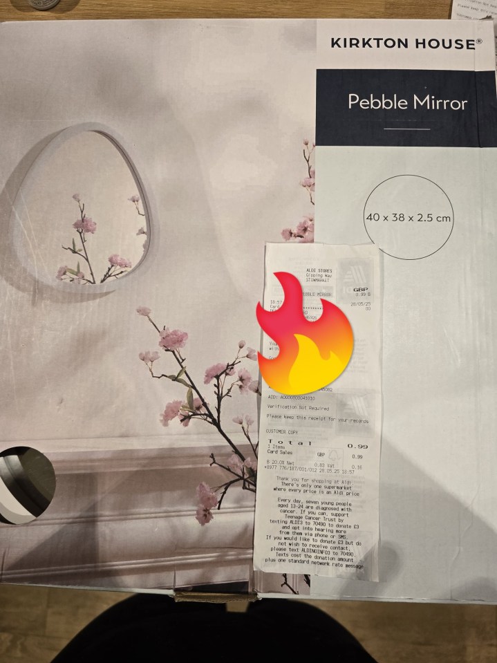 Aldi Kirkton House pebble mirror box with receipt.