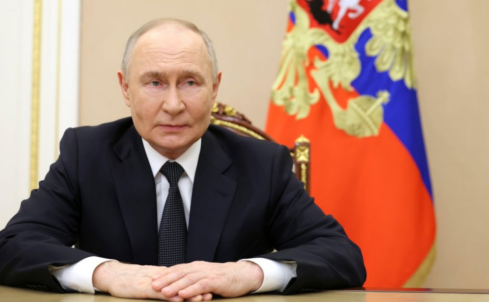 Vladimir Putin delivering a video address.