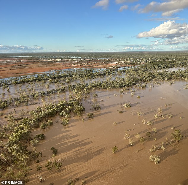 Australia's red centre has already seen flooding this year with more expected ( Thargomindah in outback Queensland is pictured in March)