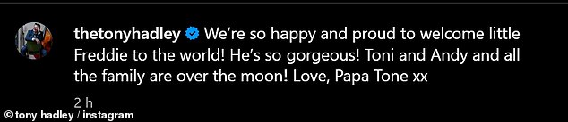 'All the family are over the moon,' the 80s star gushed in his caption